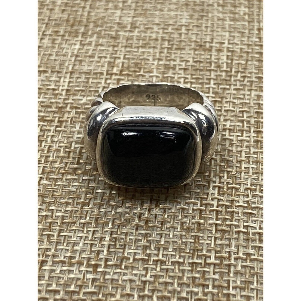 925 Sterling Silver Ring Black Stone Size 6 Unisex Woman Man 12.64g
